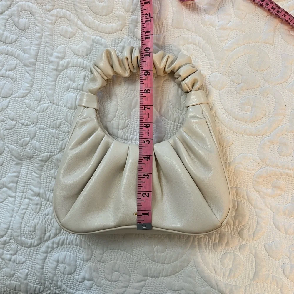 JW PEI Gabbi Ruched Small Hobo Vegan Faux Leather Wrist Handbag Ivory Neutral